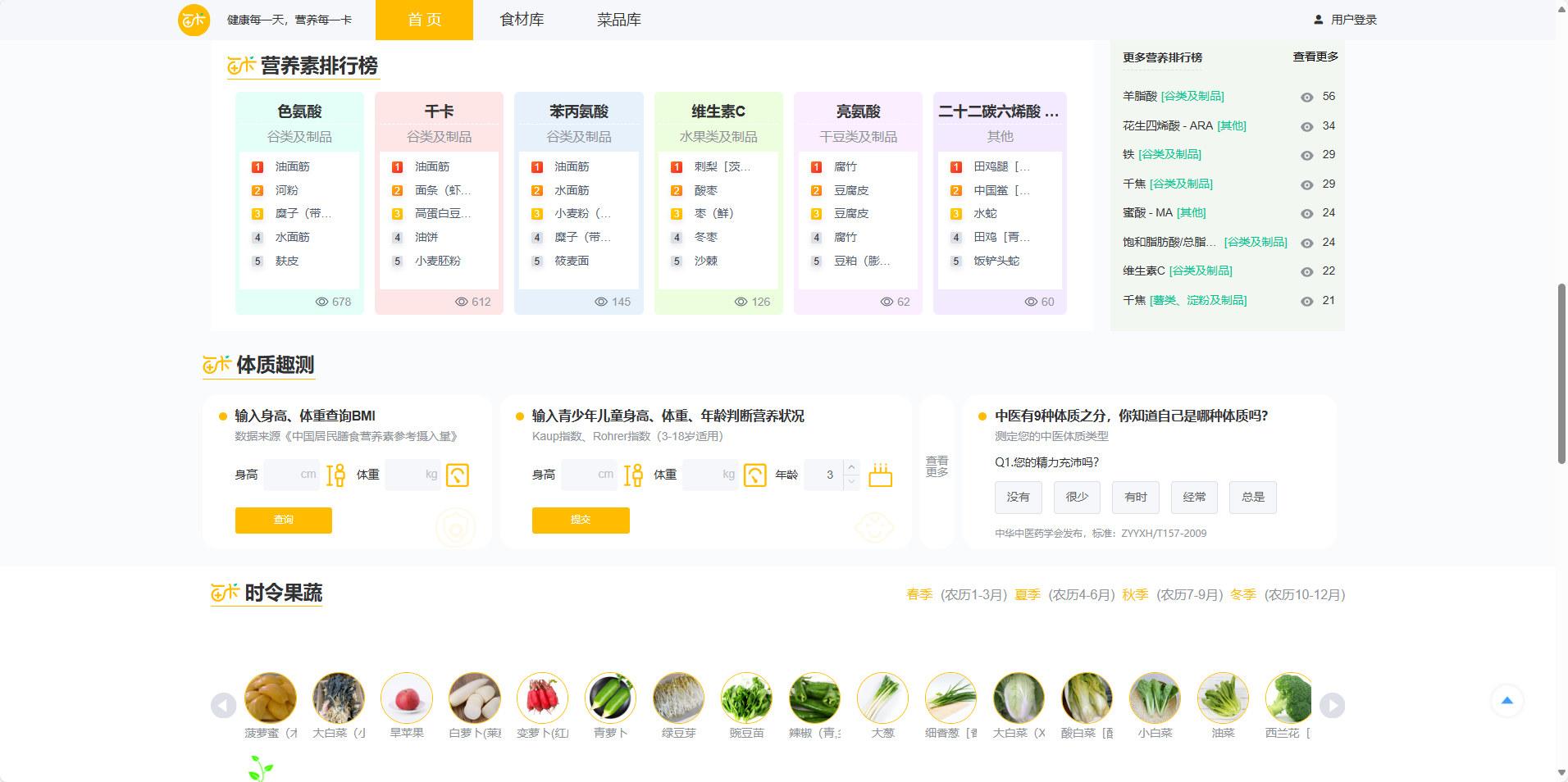 營養(yǎng)素排行+體質(zhì)測(cè)試