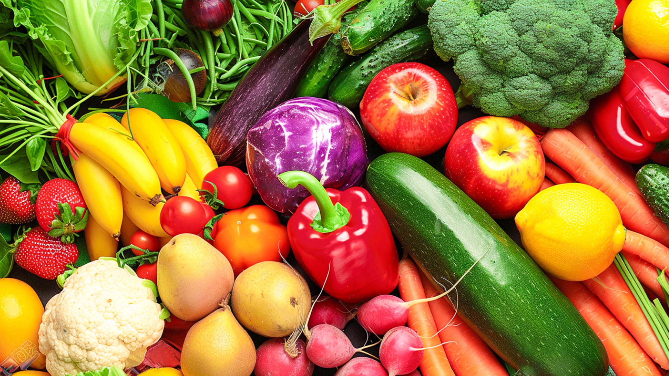 花瓣素材_果蔬-通用-寫實多品類水果蔬菜組合鋪滿寫實背景橫版_193645021